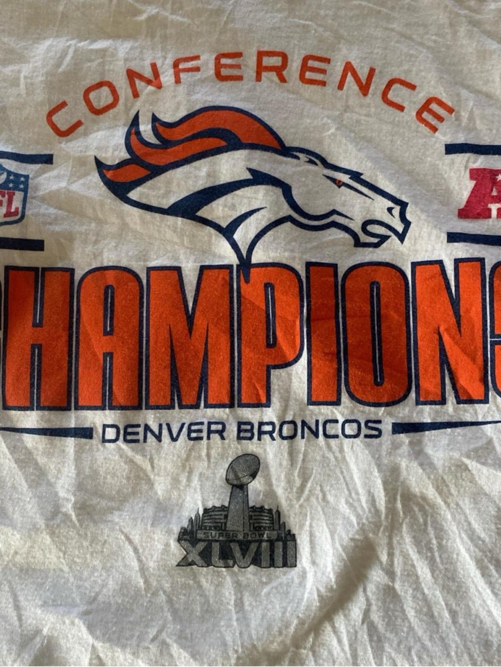 2XL VINTAGE (2013) NFL DENVER BRONCOS CONFERENCE CHAMPIONS WHITE T-SHIRT